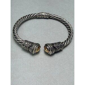Sterling Silver And 14K Gold Accent Cable Cuff Bracelet Signed Designer 6.5"